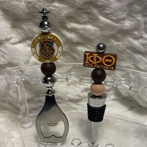 Iota Phi Theta Bottle Opener and Stopper Set - Silver and Brown